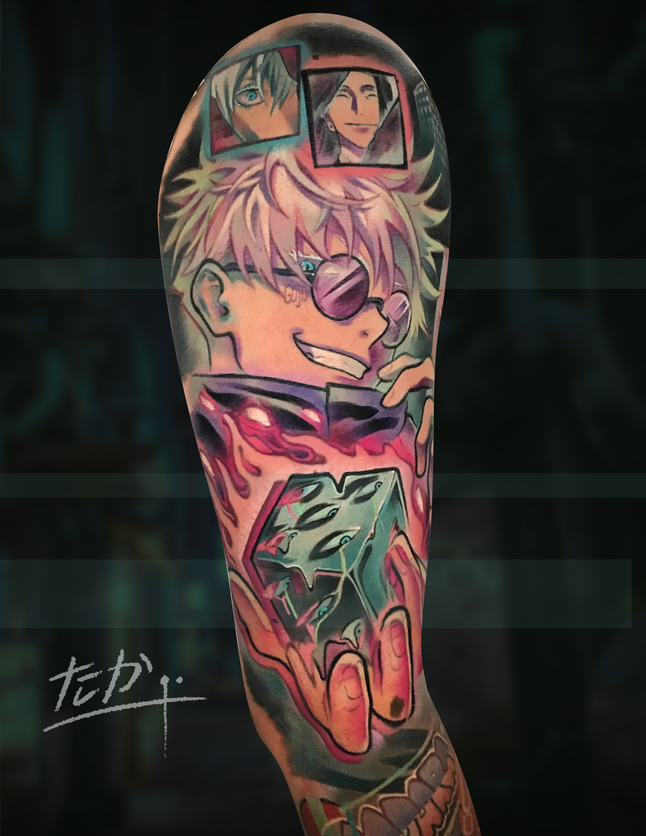 Camilo — Gojo Satoru Jujutsu Kaisen tatuaje, CAOS Art Tattoo Santiago