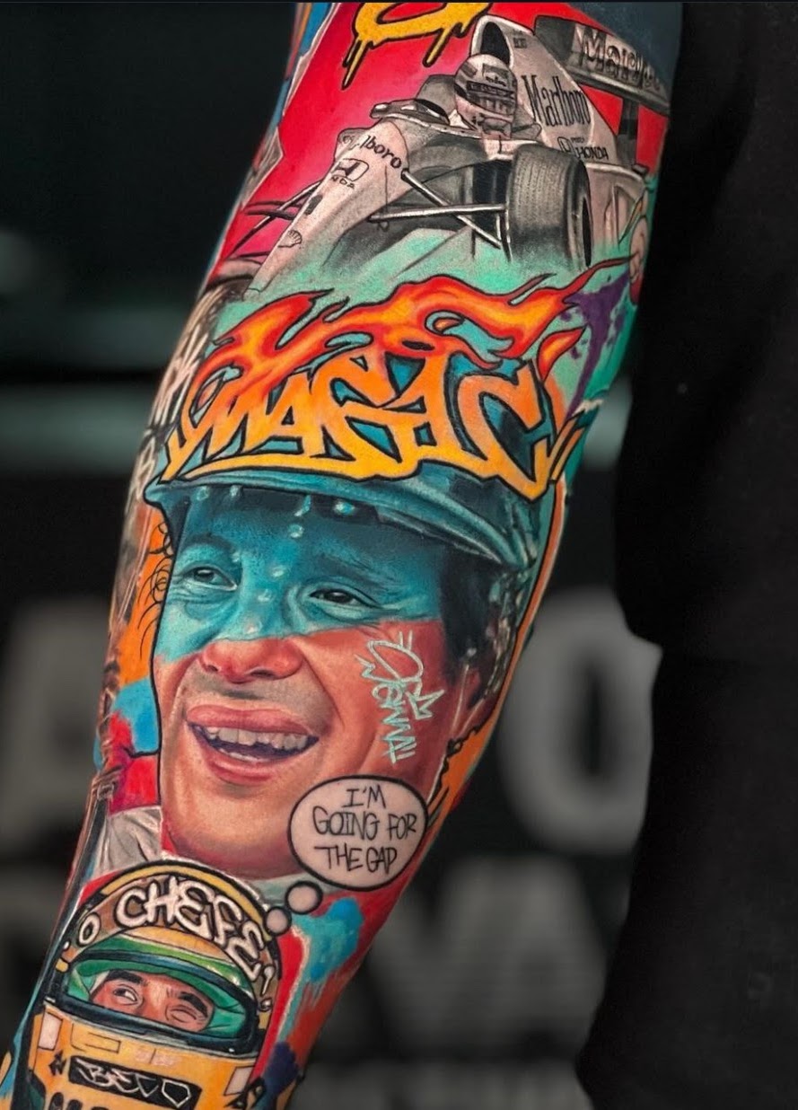Rubén — Vandalized Cuts style tattoo, CAOS Art Tattoo Santiago